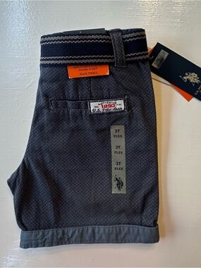 U.S. Polo Assn. Boys Navy and Gray Patterned Shorts with Belt